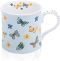 Colorful Butterfly & Floral Coffee Mug – 12 oz Premium New Bone China Blue Tea Cup, Elegant Ceramic Mug Gift for Women, Mom & Butterfly Lovers – Designed in England by Harvest Green Studio