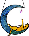 BOXCASA Handcrafted Orange Cat Moon Stained Glass for Cat Lovers,Crystal Prism Suncatchers for Windows Hanging, Mother's Day for Women, Wife, Mom