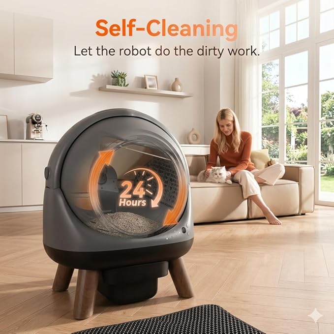 G1 Self Cleaning Litter Box for Multiple Cats, Automatic Cat Litter Box, Includes 2 Roll Trash Bag and Litter Mat, Grey