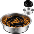 2-in-1 Metal Dog Bowl with Slow Feeder Insert, Stainless Steel Dog Bowls Food Grade 304, Water Food Bowl with Anti-Slip Silicone Base for Small, Medium, Large Dogs