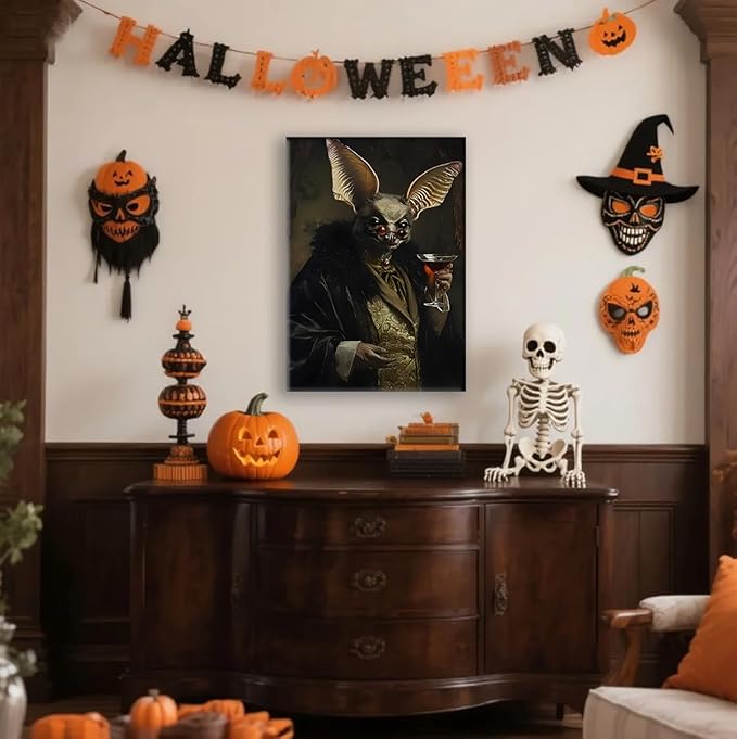 Jatinoo Gothic Bats Decor Wall Art Halloween Decorations Vintage Decor for Dark Academia Aesthetic Room and Gothic Home Decor