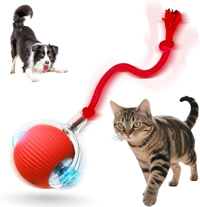 Interactive Cat Toys for Indoor Cats, 2025 New Motion Activated Cat Balls with 360° Smart Automatic Rolling Moving for Bored Pet Cats Dogs (Red)