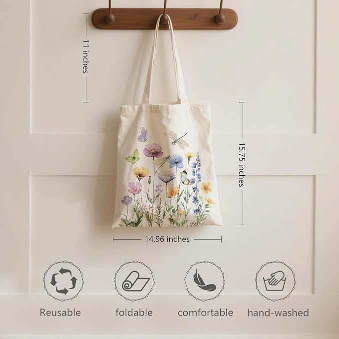 Aesthetic Canvas Tote Bag for Women - with Magnetic Snap Closure & Zipper Inner Pocket Reusable Bag for Shopping