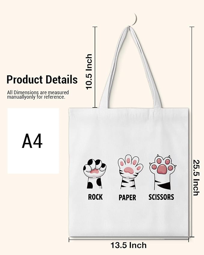 Cute Cat Canvas Tote Bag for Women Funny Cat Bag for Shopping Work Travel Lover Totes Gifts