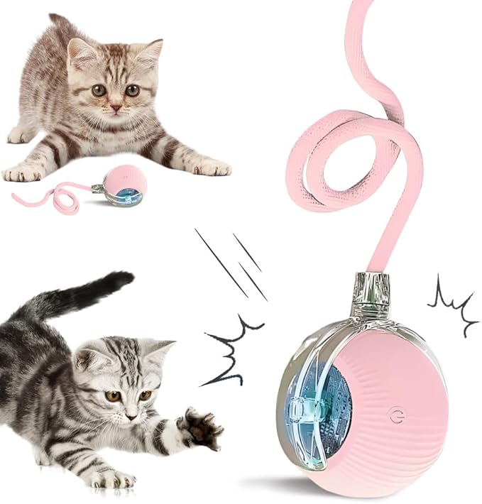 Smart Interactive Cat Toy Ball with Auto Obstacle Avoidance, 2 Mode Rolling Rechargeable Toy to Relieve Boredom, Quiet Durable Toy for Indoor Cats (Pink)