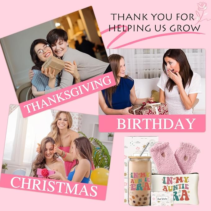 Unique Gifts from Niece Nephew, Aunt Gifts for Women, Birthday Mother’s Day Thank You Presents Set with Glass Cup Makeup Bag for Auntie New Aunt