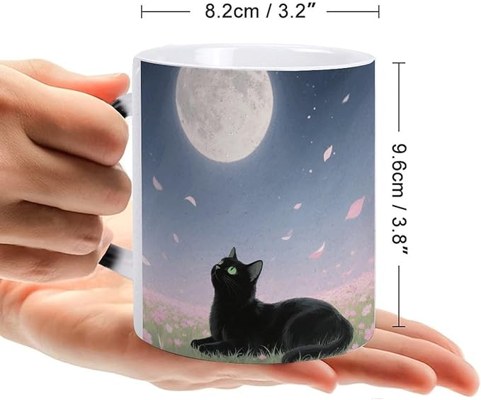 Aesthetic Cat Color Changing Mug 11oz, Heat Sensitive Coffee Mug Reveals Pattern with Hot Liquid, Ceramic Novelty Coffee Cup with Heart Shaped Handle, Funny Gift