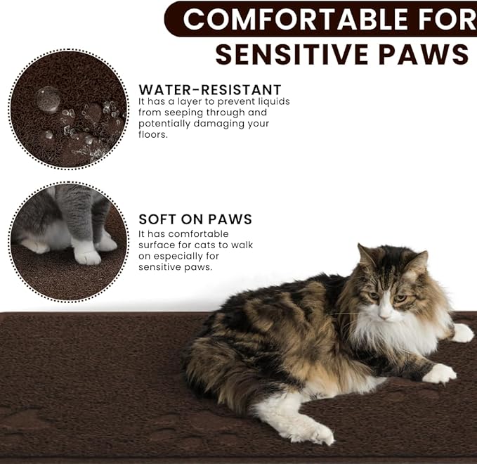 Andalus Small Cat Litter Mat, Pack of 1 - Waterproof, Non-Slip & Easy to Clean Cat Litter Box Mat for Extra Efficient Pet Litter-Trapping, Brown (15.75” X 11.75”)