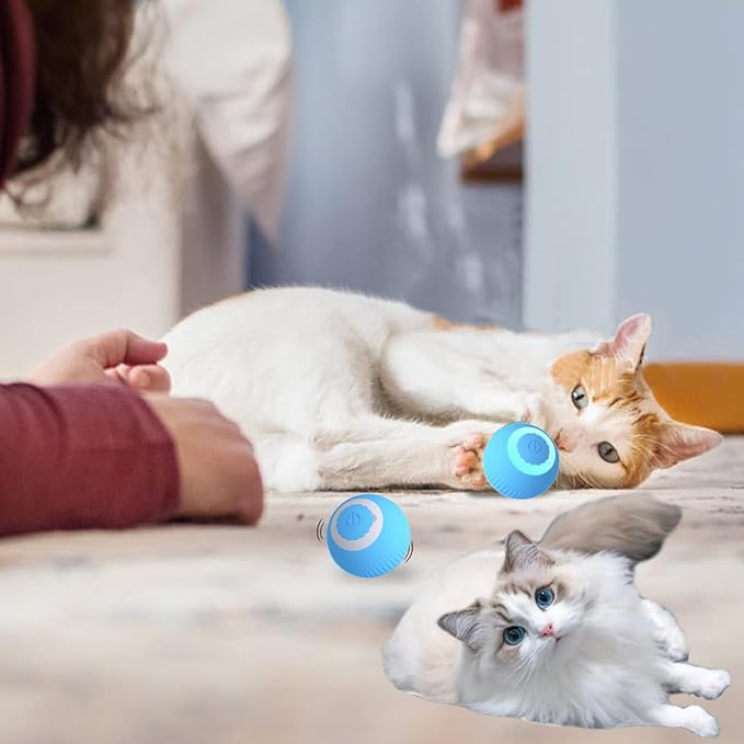 2025 Smart Automatic Interactive Cats Toy, Automatic Moving Bouncing Rolling Ball for Bored Indoor Adult Cats, Self Rotating, Type-C Rechargeable (Blue)