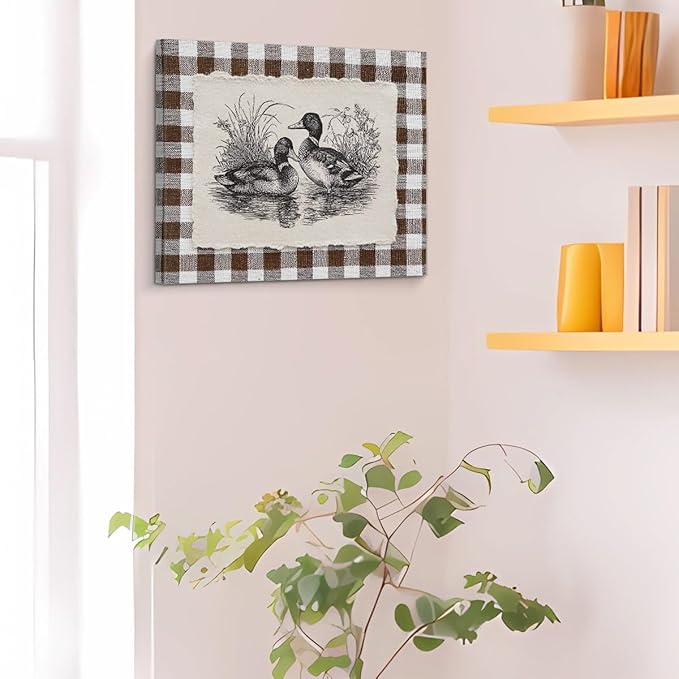 Vintage Country Mallard Duck Canvas Wall Art Rustic Ducks Print Painting Cottagecore Wall Decor for Home Farmhouse Living Room 8x10 Inches Framed
