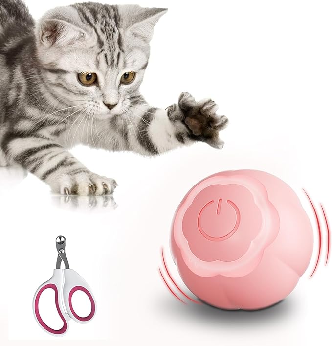 Interactive Cat Toys Ball, Rolling Smart Ball with Nail Clippers for Bored Indoor Adult Cats, USB Rechargeable Automatic Cat Toys, Moving Ball Cat Toy for Cat/Kitten