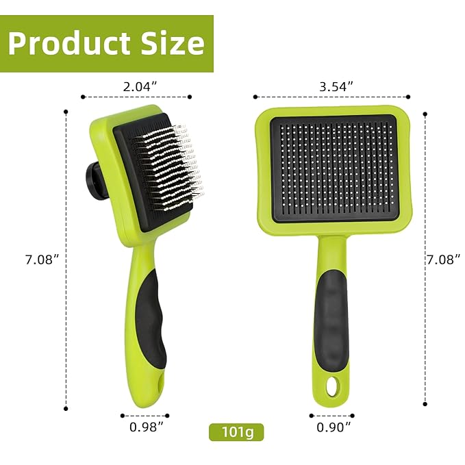 Self Cleaning Slicker Brush for Dogs Green Dog Shedding Brush Skin-Friendly Pet Grooming Tool for Long Short Haired Cats and Dogs Remove Loose Hair Mats Knots Tangles