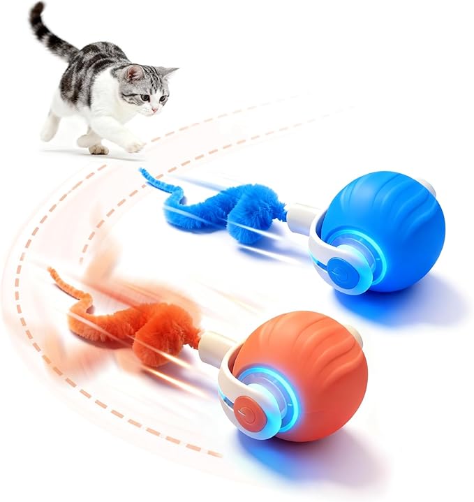 Interactive Cat Toys for Indoor Cats,2 Automatic Moving Kitten Toys,Cat Toys for Bored Indoor Adult Cats,Smart Rechargeable Cat Enrichment Toys for Small/Medium/Large Cats to Keep Them Busy, Cat Balls