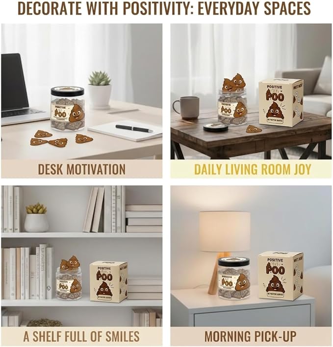 DEARMINE Positive Poo Jar with 60 Affirmation Cards, Emotional Support Poo, Funny Gag for Women, Men, Corwokers, Friends, Poop Emoji Gifts