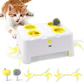 Cheese Box Interactive Cat Toy for Indoor Cats, 3-in-1 Whack a Mole Feather Toy, 3 Modes Rechargeable Auto Cat Toys for Bored Cats, 4 Holes Kitten Toy, 4 Accessories (White)