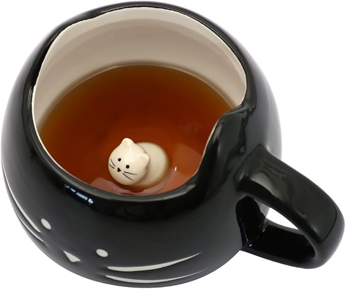 Koolkatkoo Cat Coffee Mugs for Cat Lover, Ceramic Kitty Tea Mug Gifts for Women Girls 12 oz Cup Black