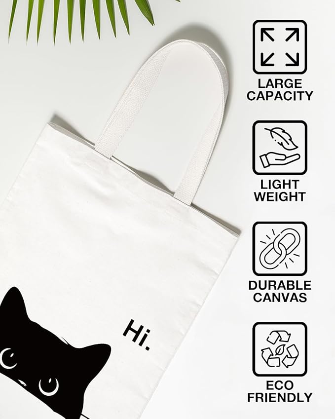 Cute Cat Canvas Tote Bag for Women Funny Cat Bag for Shopping Work Travel Lover Totes Gifts