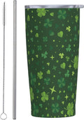 St Patrick's Day Tumbler 20oz Shamrock Stainless Steel Insulated Tumblers with Lid and Straw Irish Clover Travel Coffee Mug Tea Wine Cups Water Bottle Holiday Gifts for Women