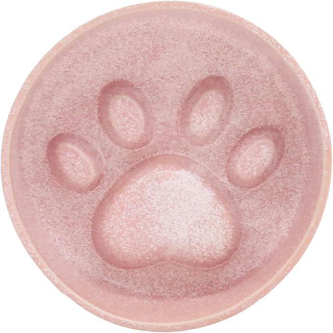 Ceramic Slow Feeder Bowl, 6.69 x 5.7 inches, Elevated Design with Paw Pattern, for Cats and Small Dogs (Pink)