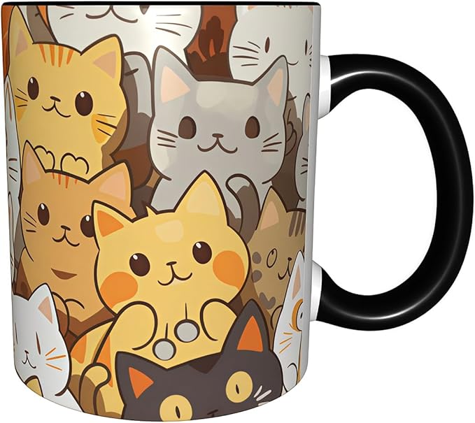 Cat Coffee Mug Funny Ceramic Tea Cup Novelty Presents for Women Men Home and Office Birthday Microwave Dishwasher Safe 11oz