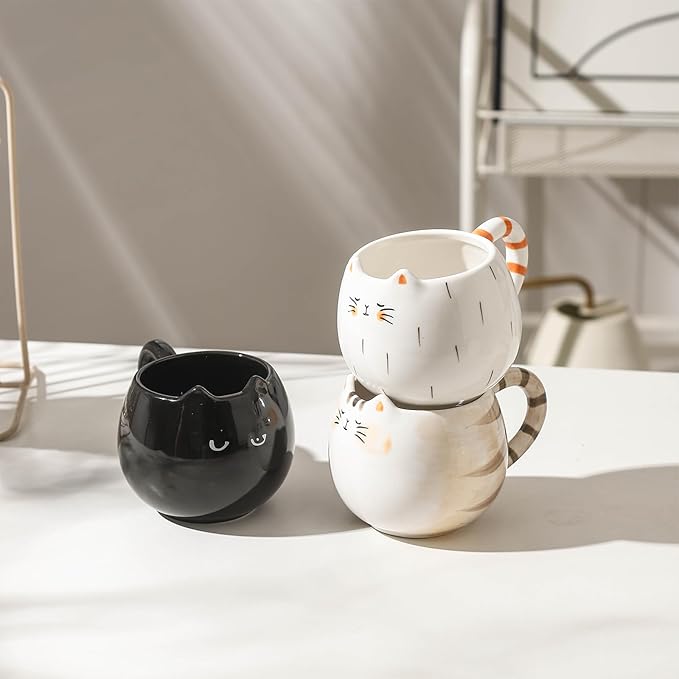 Cute Cat Coffee Mug with Ears, 12 Oz Ceramic Tea Cup for Women and Men, Kitty Themed Choice for Cat Lovers