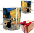 Famous Art Paintings Funny Cat Coffee Mug for Artist Art Lover Teacher Cat Lovers, Famous Picture Classic Vincent Aesthetic Canvas Mug Birthday Gift for Women Man (Terrace at Night)