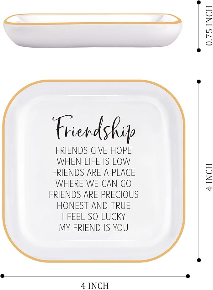 PUDDING CABIN Friend Gifts for Women Birthday - “I Feel So Lucky My Friend is You Friendship Jewelry Dish for Besties, Sisters, Best Friends, Birthday Gifts for Women Mothers Day Graduation Christmas