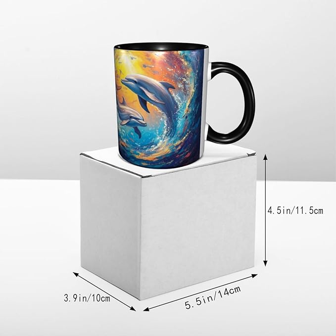 Dolphin Coffee Mug Funny Ceramic Tea Cup With Handle Dishwasher Microwave Safe for Women 11oz Porcelain