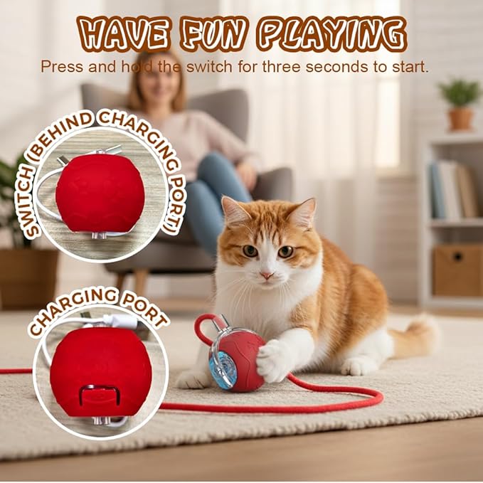 Interactive Cat Toys for Indoor Cats, 2026 New Smart Interactive Ball for Cats & Dogs, Electric Rolling Ball Toy for Bored Indoor Adult Cat to Keep Them Busy (Gray)