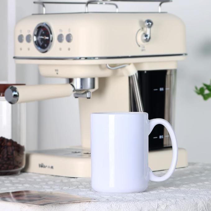 16 OZ Porcelain Coffee Mug, Classic Blank Ceramic Cup with Large Handle for Tea Latte Cappuccino, White