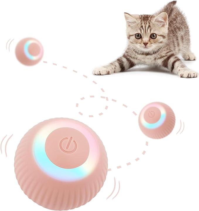 Generic Interactive Cat Toys Ball with LED Lights, Cat Toys, Automatic Moving Rolling Ball for Indoor Cats, Cat Automatic Toy (Pink-Lines)