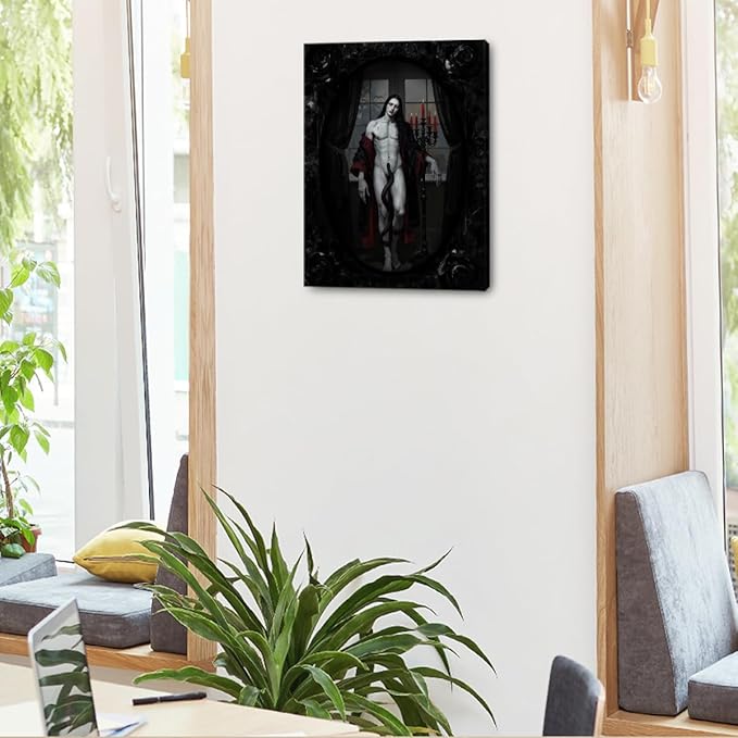 Male Portrait Wall Art, Medieval Vampire Poster Dark Academia Canvas Framed Prints Artwork for Walls, Vintage Gothic Prints for Living Room Entryway Bedroom Decor Aesthetic 15x11.4 inch