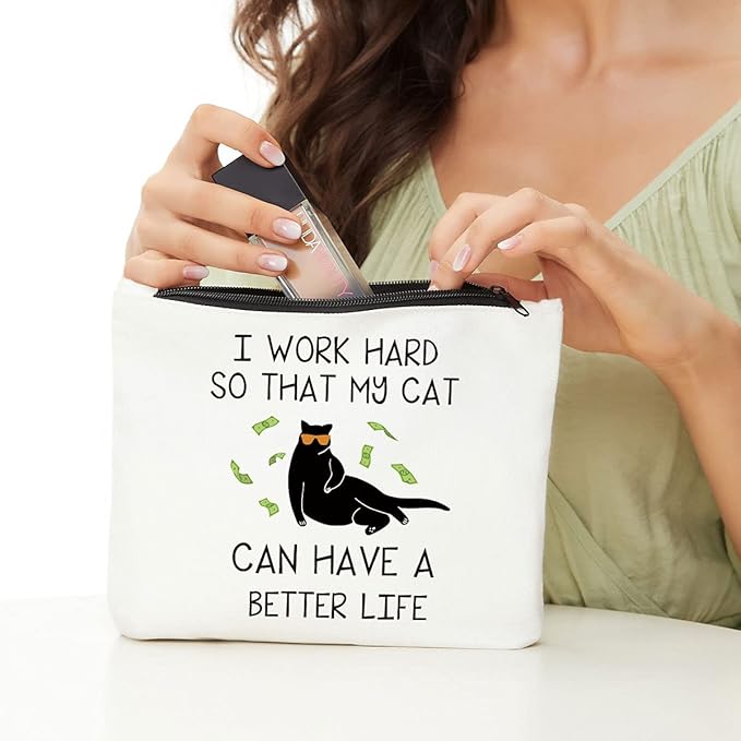 JIUWEIHU Cat Lover Gifts for Women, Cosmetic Bag for Women, Cute Gifts for Cat Lovers, Crazy Pet Lady Gifts Pet Themed Print, Funny Birthday Gifts for Women, Mom, Friend
