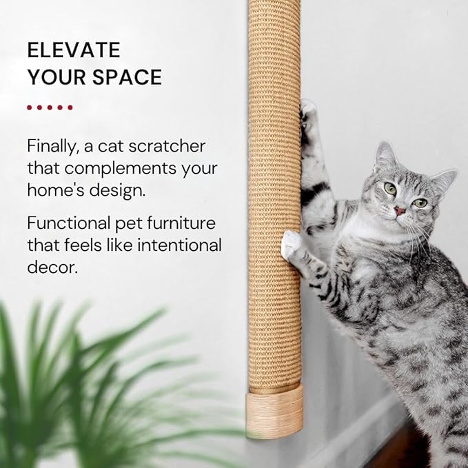 7 Ruby Road Wall Mounted Cat Scratcher - Replaceable Sisal Mat - 29.5" Tall Wall Cat Scratcher for Indoor Cats