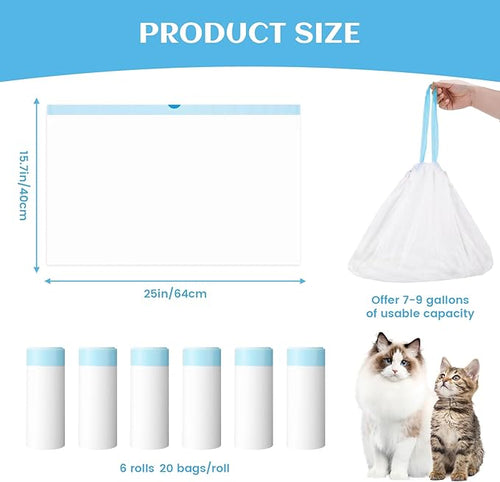 120 Count Self-Cleaning Cat Litter Box Liners Bag Compatible with Litter-Robot 3/4, Heavy Duty Thick Drawstring Replacement Cat Litter Bags for Litter-Robot 3/4 Self Cleaning Litter Box Bags 25 * 15"