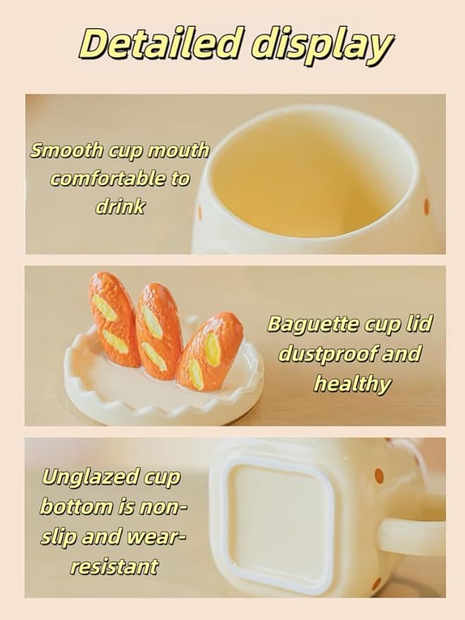 Interesting baguette mug, ceramic coffee cup with a capacity of 13.53 ounces, can be given as a gift to your family, friends and colleagues