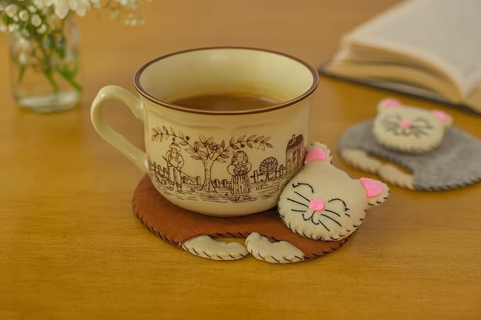 Cute Cat Coasters Valentine Gift Set – Funny Drink Mats for Women, Cats Mom Present, Unique Decor Idea, Gag Gift for Her, Stylish Coasters for Drinks, Cool Surprise for Cat Lovers and Home Use
