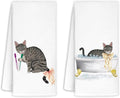 Jvpke Funny Coquette Bow Cat Hand Towels Set of 2, Cat Lover Mom Lady Gifts, Cute Kitty Kitten Hand Towels for Bathroom, Kids Bathroom Decor, 16x24 Inch