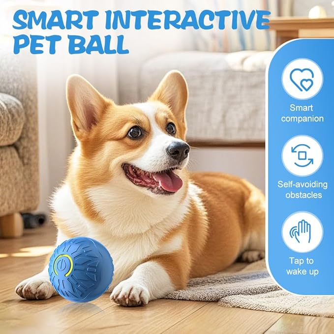 Interactive Dog Toys, Moving Interactive Dog Ball with Touch Activated, Automatic Rolling Ball Toys for Puppy/Medium Dogs, Squeaky Dogs Toy Active Rolling Wicked Balls for Daily Training (BLUE-2)
