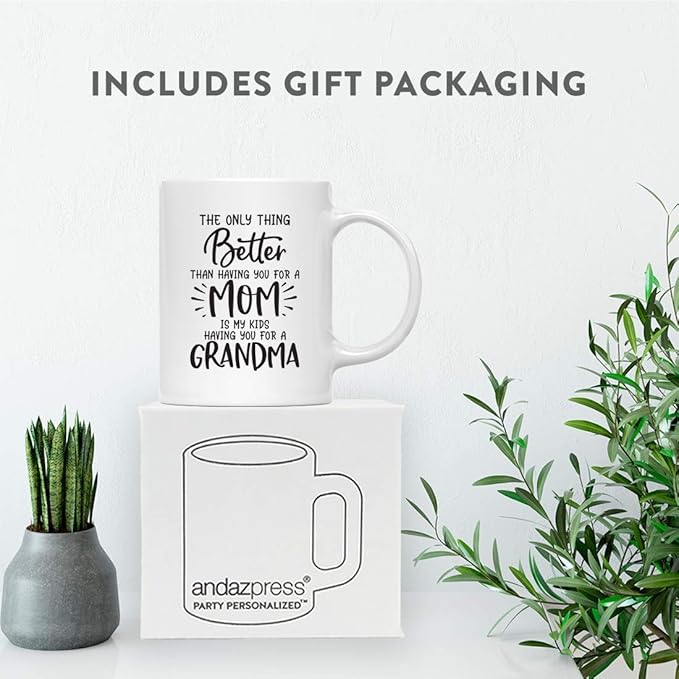 Andaz Press Mother's Day 11oz. Ceramic Coffee Tea Mug Gift for Mom, The Only Thing Better Than Having You for a Mom is My Kids Having You for a Grandma, 1-Pack, Birthday Christmas Gift Ideas