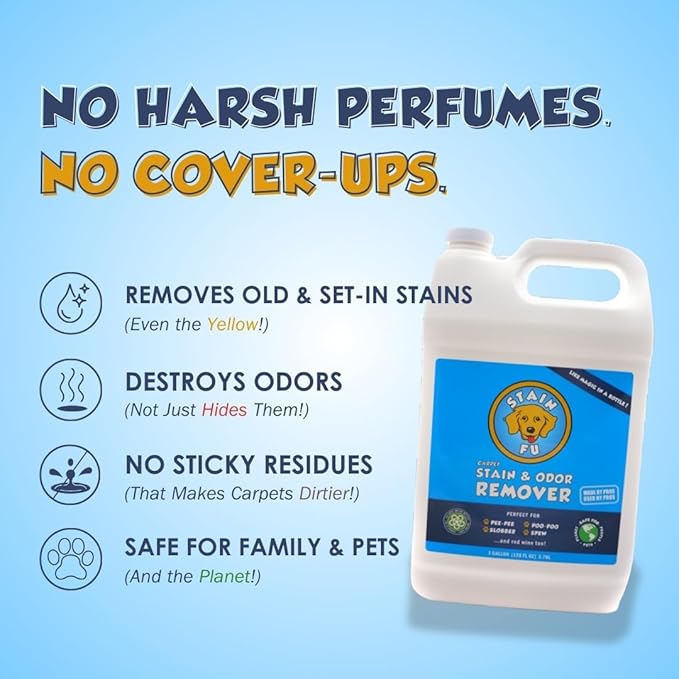 Pet Stain Odor Remover Professional Strength Powerful Eliminator for Tough Dog Cat Pet Urine Pee Poop Feces Vomit Slobber Drool Blood Wine Coffee Home Kennel Car RV Office (1 Gallon)
