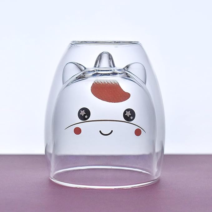 Binoster Unicorn Mug Cute Mugs Glass Double Wall Insulated Glass Espresso Cup, Coffee Cup, Tea Cup, Milk Cup, Kawaii Gifts, for women girls friends, Christmas Birthday (Unicorn)