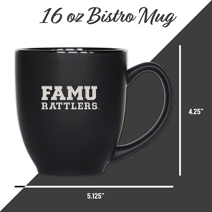 Rico Industries NCAA (D/E/F & G) Standard 15oz Laser Engraved Matte Black Ceramic Bistro Mug - For Hot or Cold Drinks