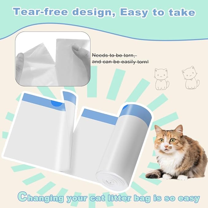 120 Pack Cat Litter Bags with Drawstring, Compatible with Litter Box Robot 3 & 4, 25x15.7 inch Self Cleaning Cat Litter Box Liners, 10-12 Gallons