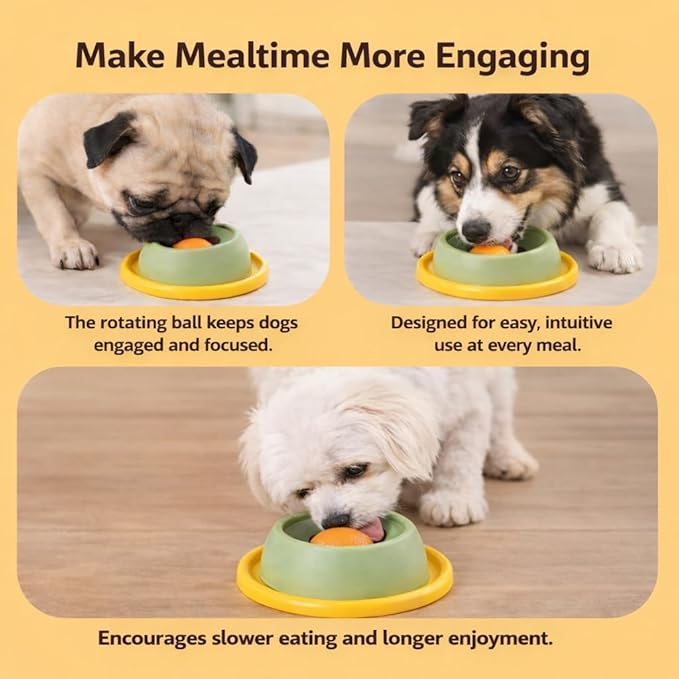 Slow Feeder Dog Lick Bowl for Liquid Treats, Rolling Ball Treat Dispenser, Anti-Slip Enrichment Feeder for Bone Broth, Yogurt & Wet Food, for Dogs & Cats (Grey)