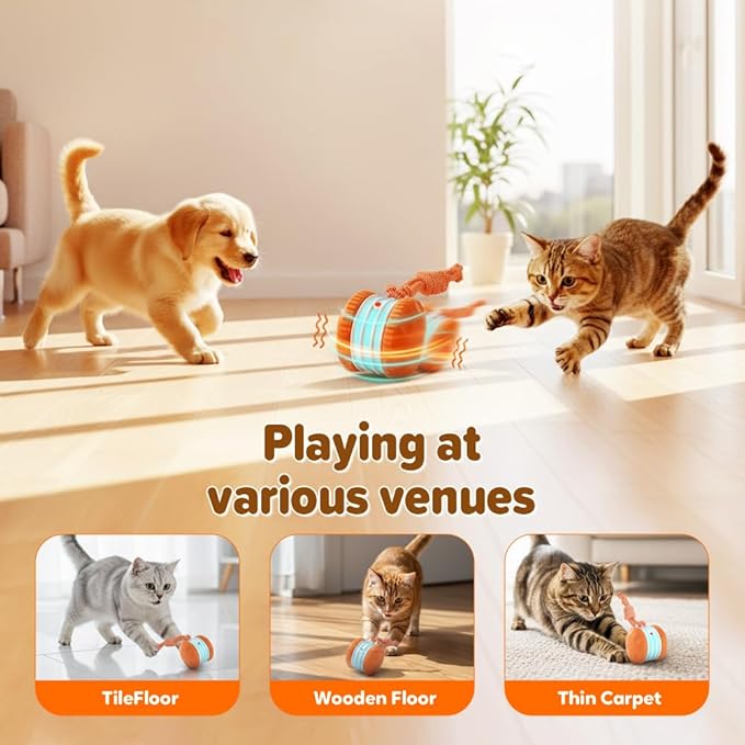 Interactive Dog Toy, Funny Automatic Moving Rolling Dog Toys with Rope for Small Medium Large Dogs Cats, Rechargeable Puppy Toys Pet Ball to Keep Them Busy (Blue)