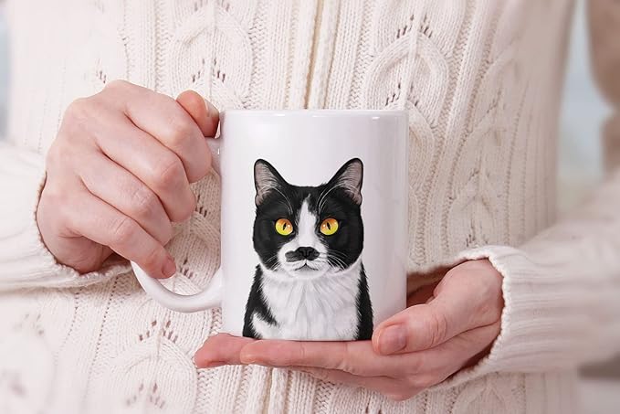 MUGBREW Cute Moustached Tuxedo Cat Ceramic Coffee Mug Tea Cup, 11 OZ