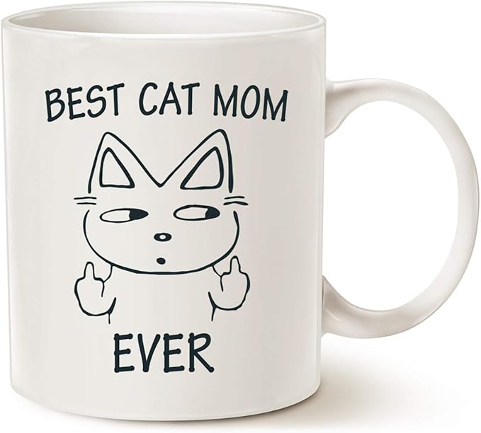 MAUAG Funny Mom Coffee Mug for Cat Lovers, Best Cat Mom Ever Best Cute Mothers Day Idea for Mother Cup White, 11 Oz