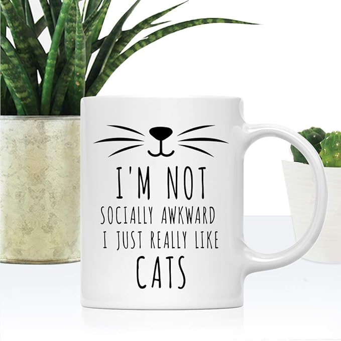 Andaz Press Funny Cat Lover 11oz. Ceramic Coffee Tea Mug, I'm Not Socially Awkward I Just Really Like Cats, 1-Pack, for Cat Mom, Birthday Christmas Ideas, Includes Box