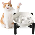 Elevated Slow Feeder Cat Bowl - Melamine Cat Food Plate with Anti-Slip Metal Stand - Raised Maze Dish for Slow Eating - Ivory White